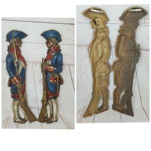 2 Vintage Burwood Products Revolutionary Soldiers Hanging Wall Décor Statue 4246